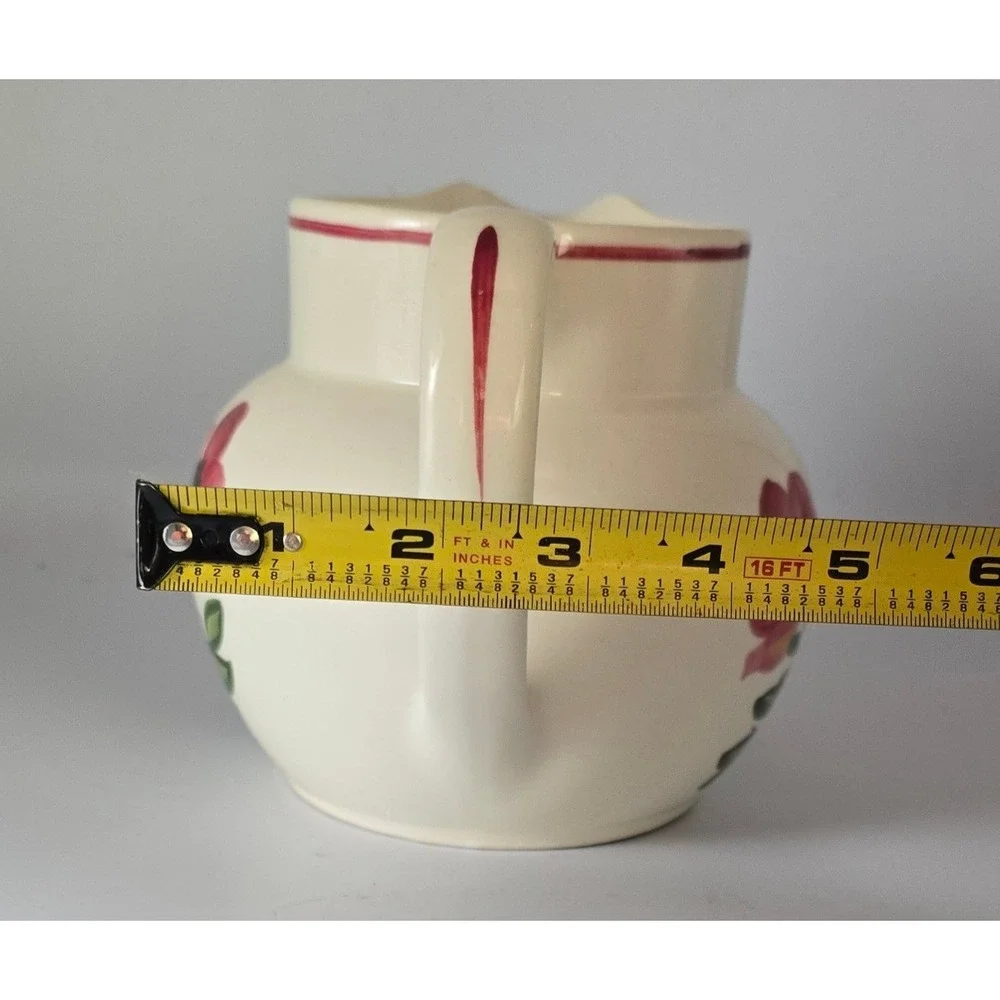 Vintage Ceramic Hand Painted Pink Poppys Pitcher Farmhouse Decor Floral Rustic